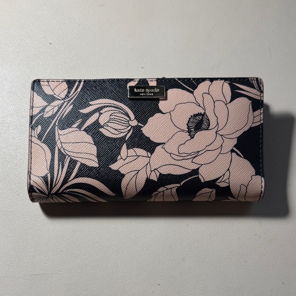 Kate Spade Black and soft Pink Floral Wallet